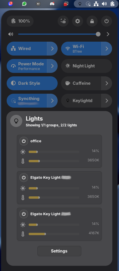Extension panel with lights turned off