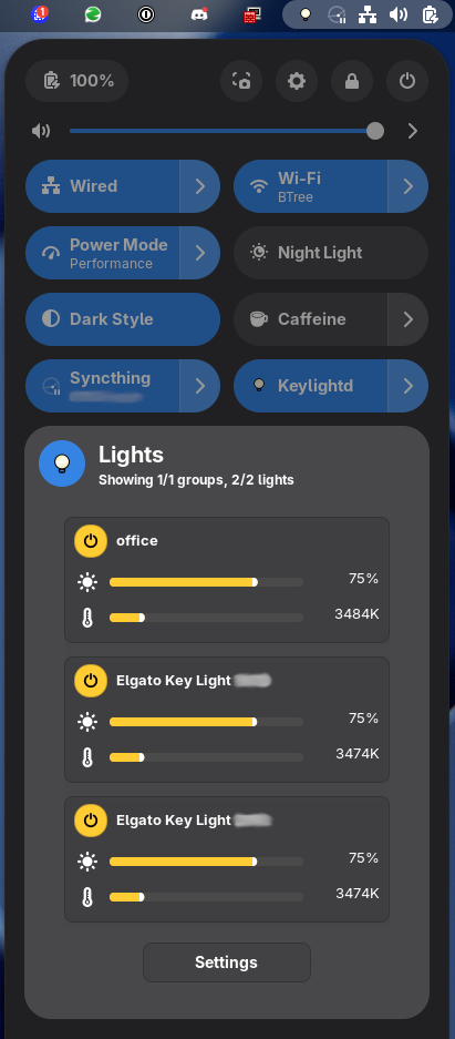 Extension panel with lights turned on
