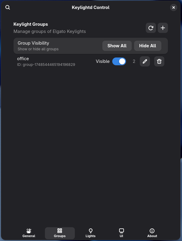 Light groups management interface